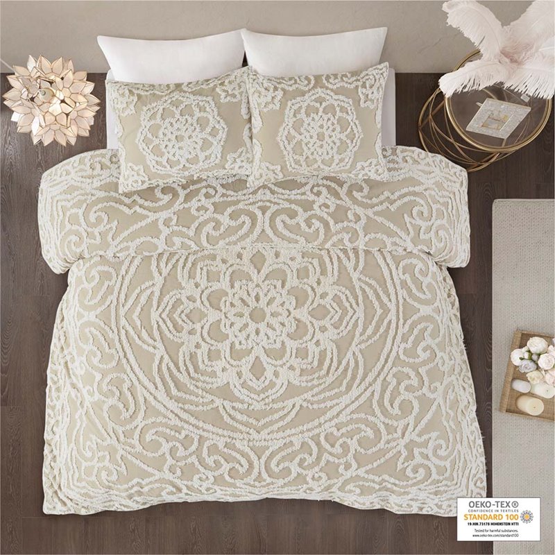 Pemberly Row Cotton Tufted King/Cal King Duvet Cover Set in Brown