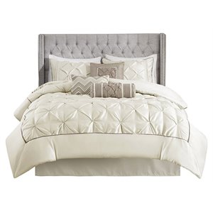 Pemberly Row 7-Piece Polyester Polyoni Set with Pleats in Ivory