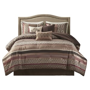 Pemberly Row 7-Piece Polyester Jacquard Comforter Set in Red
