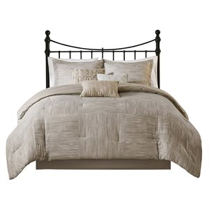Pemberly Row 7-Piece Polyester Printed Seersucker Comforter Set in Beige