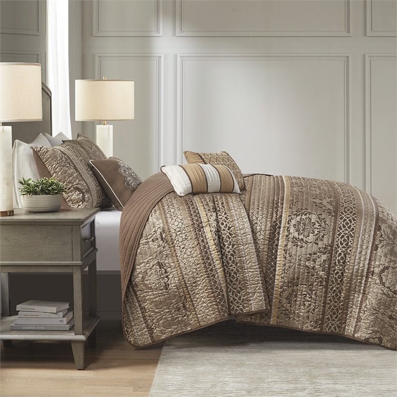 Pemberly Row 6-Piece Polyester Jacquard Coverlet Set in Brown