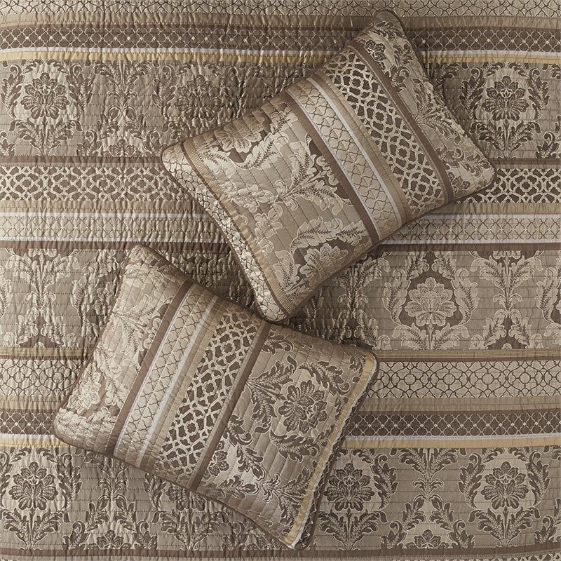 Pemberly Row 6-Piece Polyester Jacquard Coverlet Set in Brown