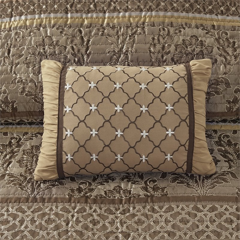 Pemberly Row 6-Piece Polyester Jacquard Coverlet Set in Brown