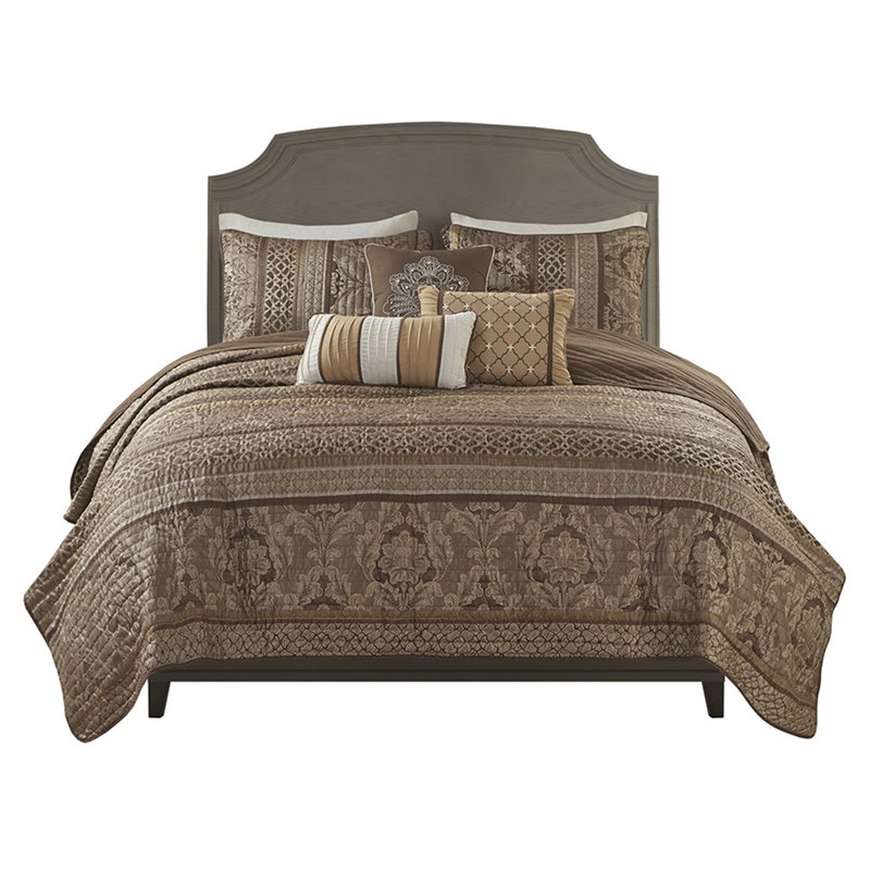 Pemberly Row 6-Piece Polyester Jacquard Coverlet Set in Brown