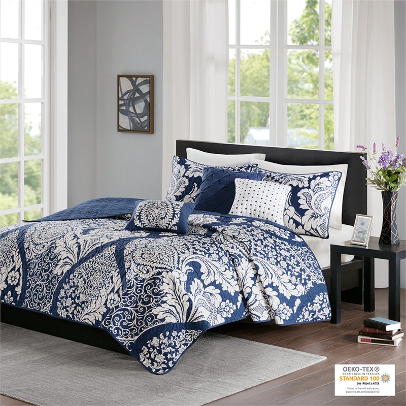 Pemberly Row 6-Piece 100 Percent Cotton Printed Coverlet Set in Blue