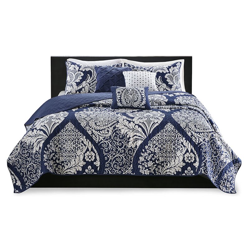 Pemberly Row 6-Piece 100 Percent Cotton Printed Coverlet Set in Blue
