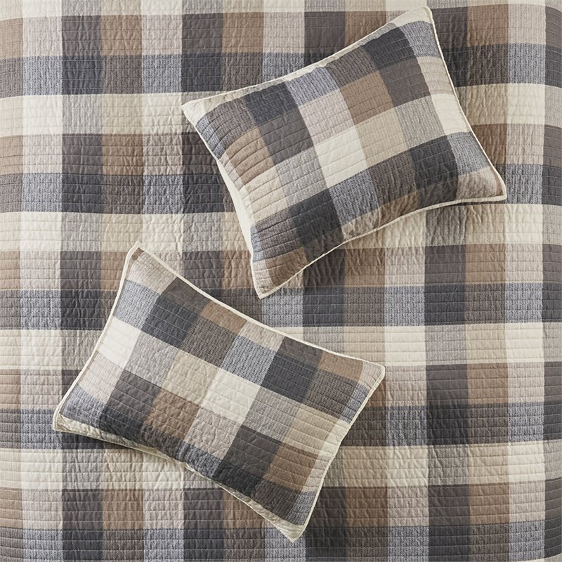 Pemberly Row 100 Percent Polyester Herringbone Printed Coverlet Set in Brown