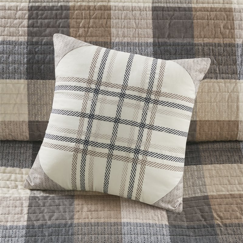 Pemberly Row 100 Percent Polyester Herringbone Printed Coverlet Set in Brown