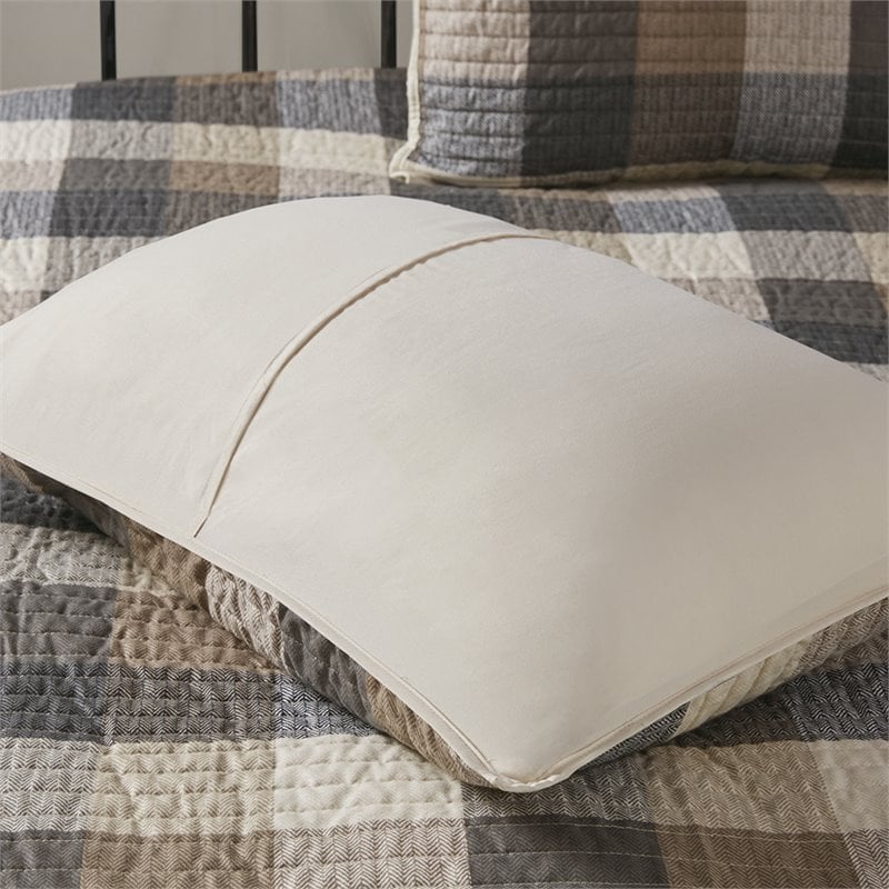Pemberly Row 100 Percent Polyester Herringbone Printed Coverlet Set in Brown