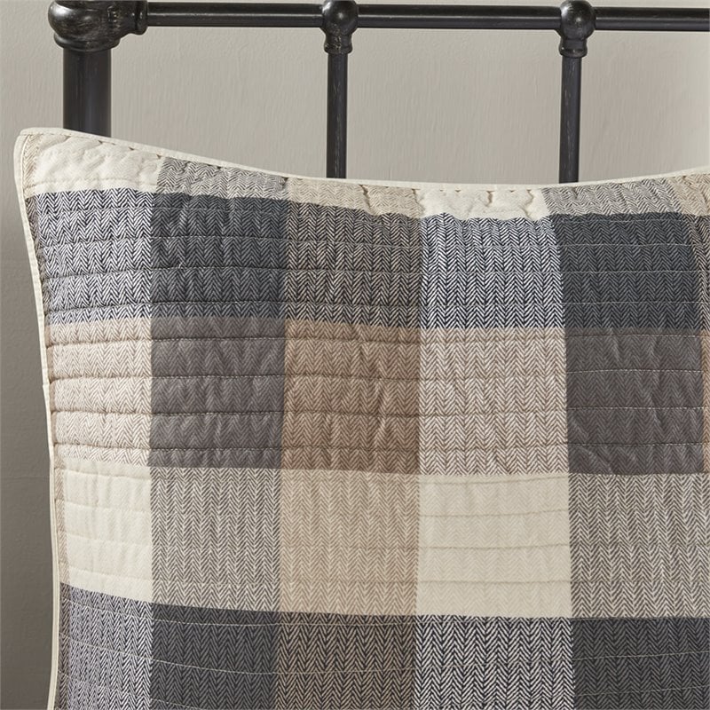 Pemberly Row 100 Percent Polyester Herringbone Printed Coverlet Set in Brown