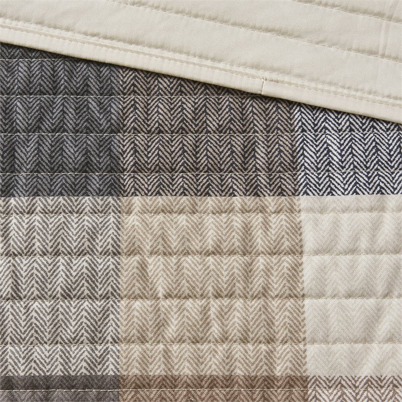 Pemberly Row 100 Percent Polyester Herringbone Printed Coverlet Set in Brown