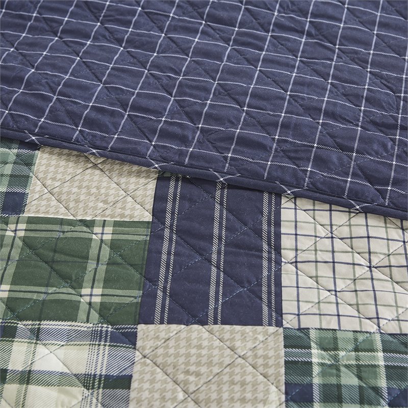 Pemberly Row Polyester Reversible Printed Coverlet Set in Green