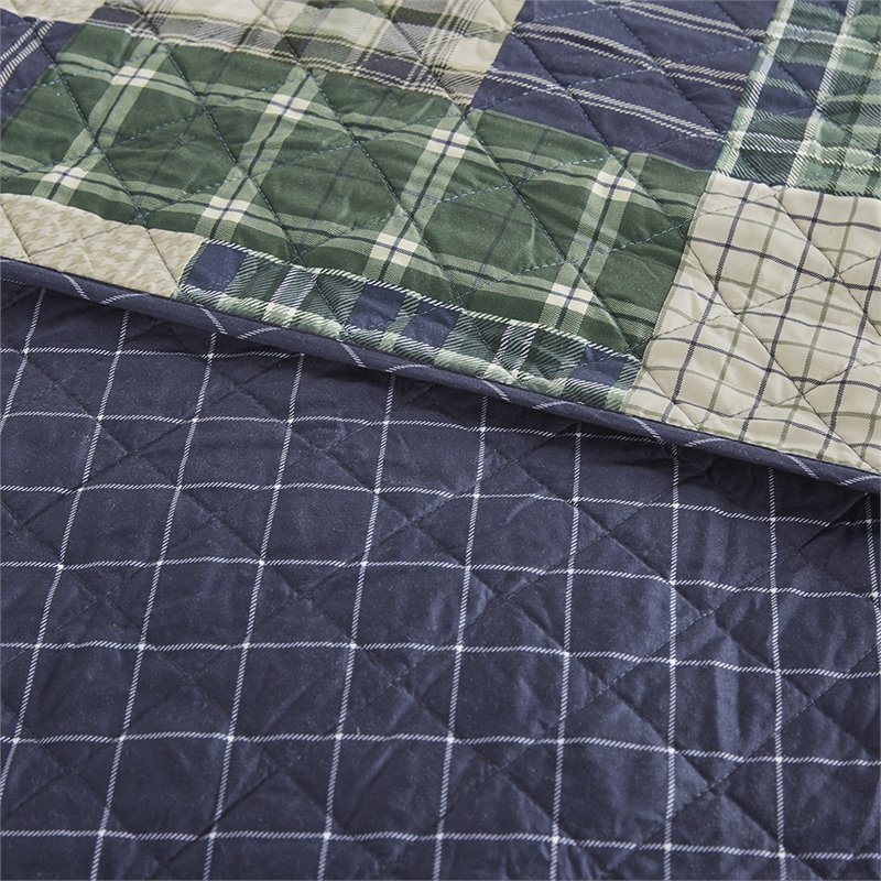 Pemberly Row Polyester Reversible Printed Coverlet Set in Green