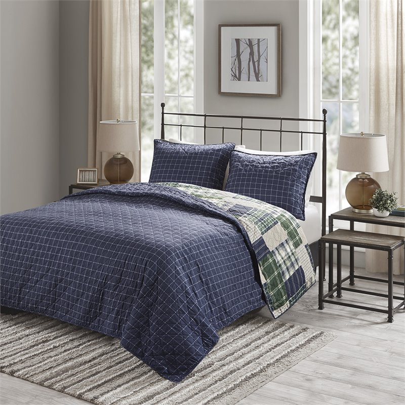Pemberly Row Polyester Reversible Printed Coverlet Set in Green
