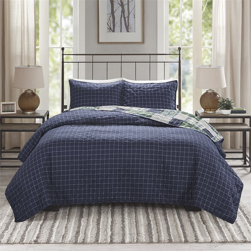 Pemberly Row Polyester Reversible Printed Coverlet Set in Green