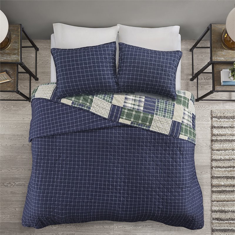Pemberly Row Polyester Reversible Printed Coverlet Set in Green