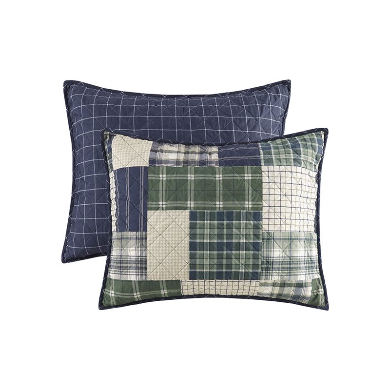 Pemberly Row Polyester Reversible Printed Coverlet Set in Green