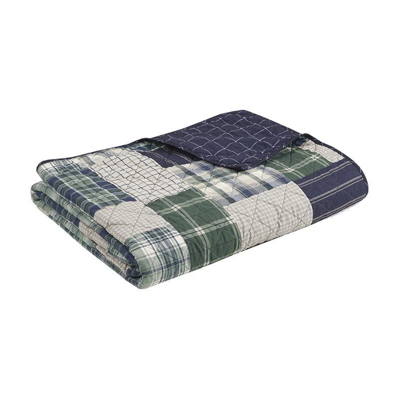 Pemberly Row Polyester Reversible Printed Coverlet Set in Green