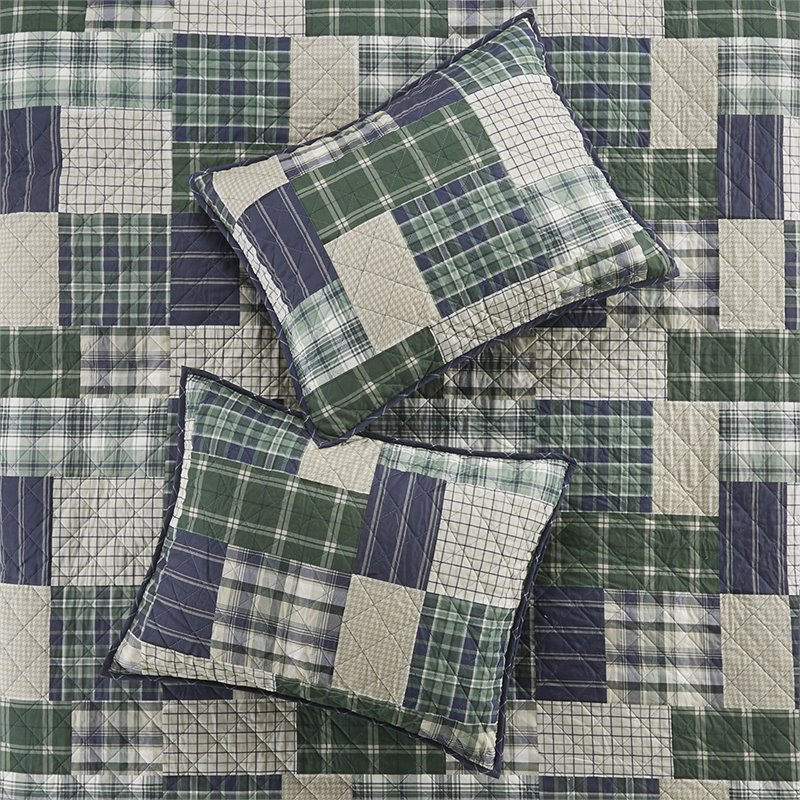 Pemberly Row Polyester Reversible Printed Coverlet Set in Green