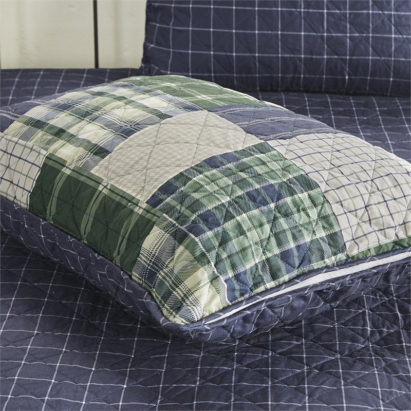 Pemberly Row Polyester Reversible Printed Coverlet Set in Green