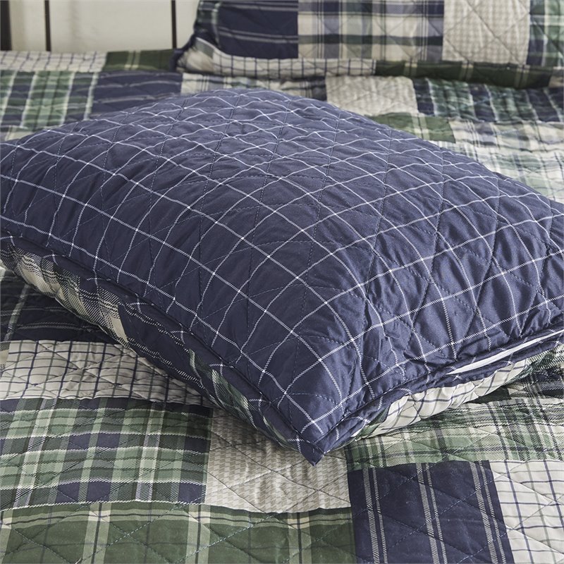 Pemberly Row Polyester Reversible Printed Coverlet Set in Green