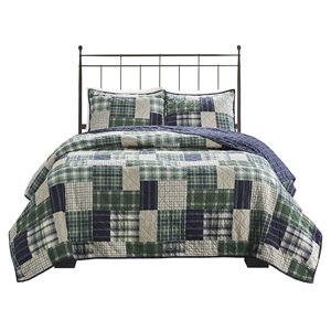 Pemberly Row Polyester Reversible Printed Coverlet Set in Green