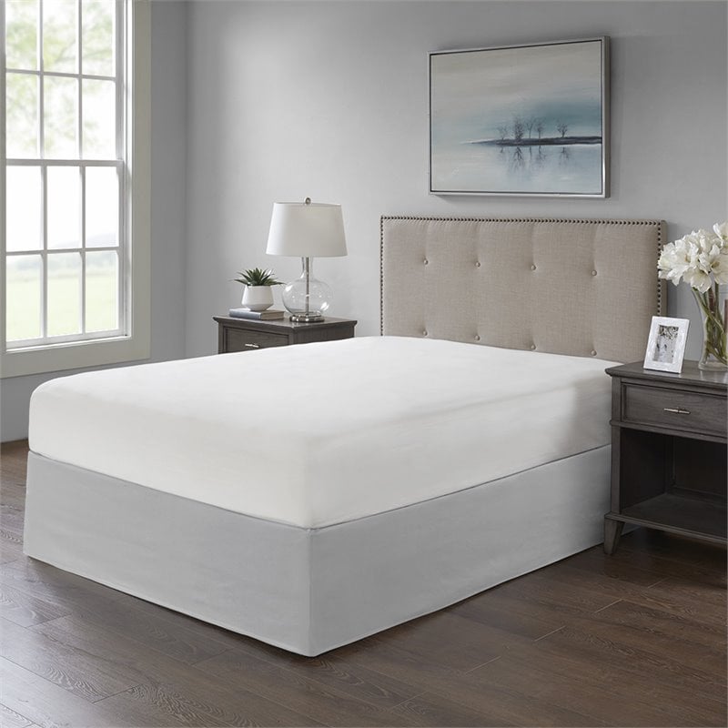 Pemberly Row Polyester Microfiber Wrap Around Adjustable Bedskirt in Gray