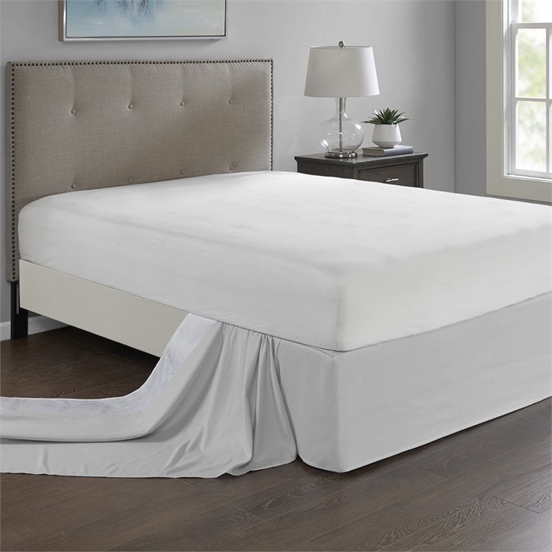 Pemberly Row Polyester Microfiber Wrap Around Adjustable Bedskirt in Gray