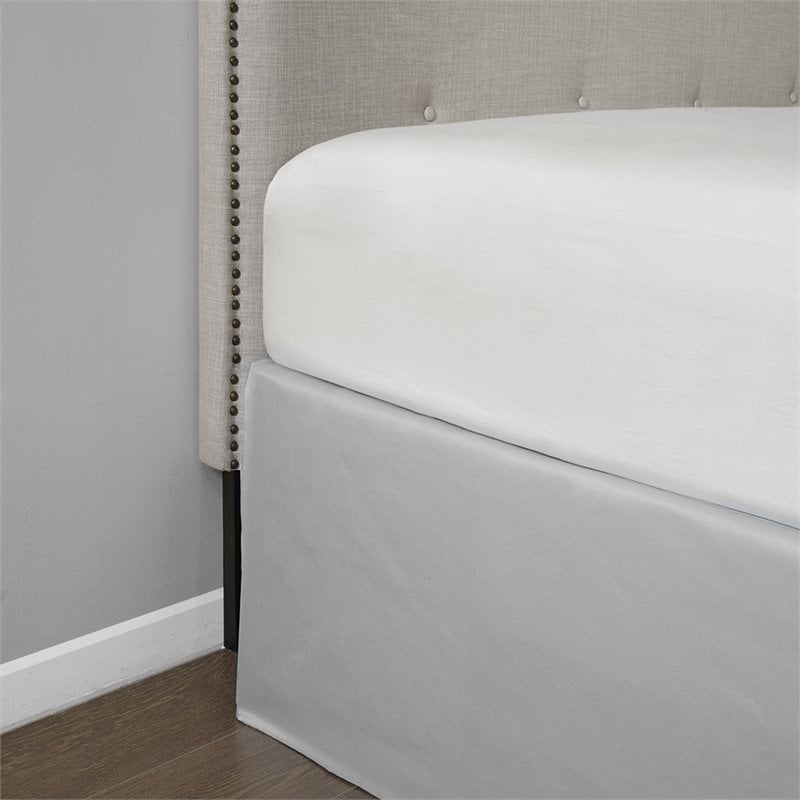 Pemberly Row Polyester Microfiber Wrap Around Adjustable Bedskirt in Gray