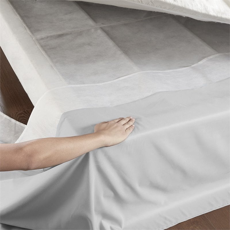 Pemberly Row Polyester Microfiber Wrap Around Adjustable Bedskirt in Gray
