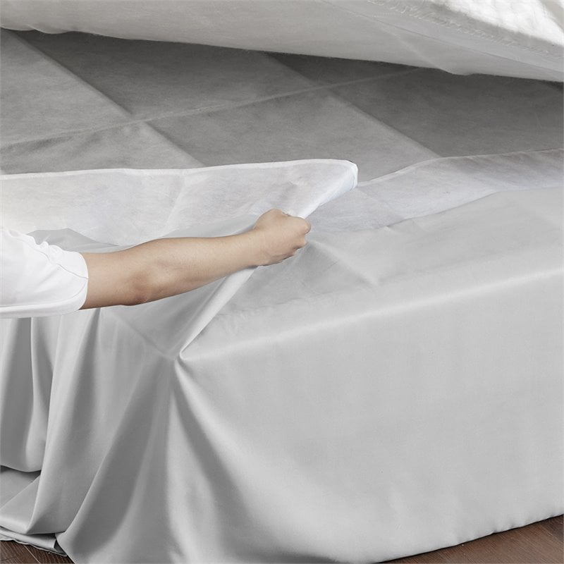 Pemberly Row Polyester Microfiber Wrap Around Adjustable Bedskirt in Gray