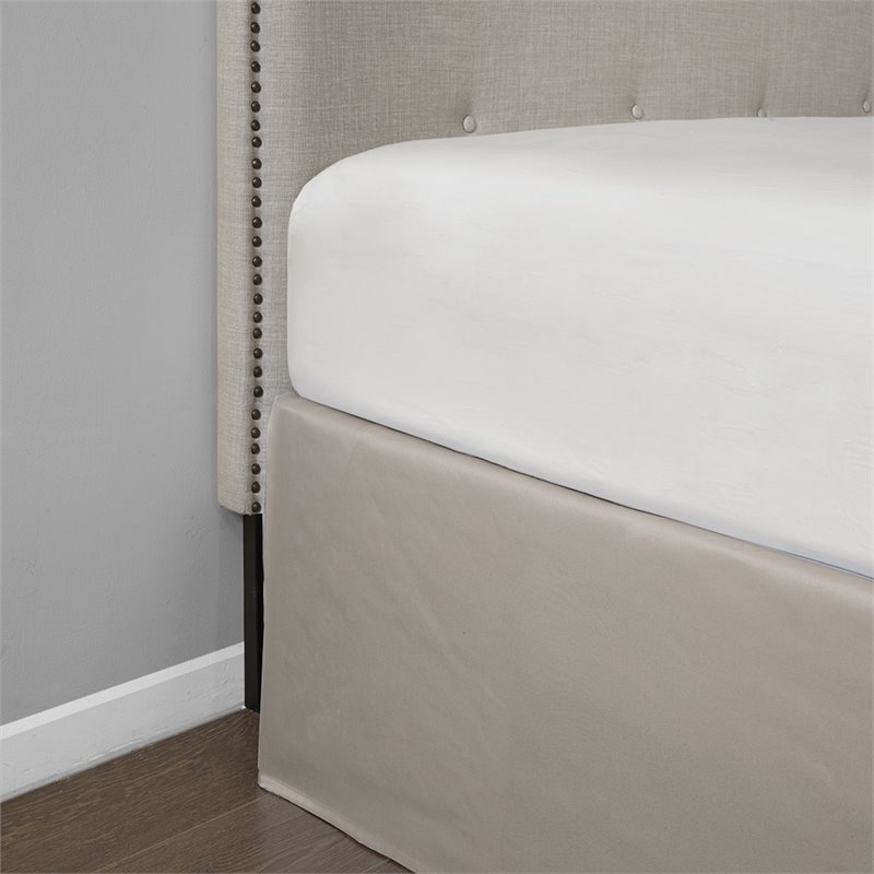 Pemberly Row Polyester Microfiber Wrap Around Adjustable Bedskirt in Brown