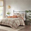 Pemberly Row Polyester Microfiber Printed Quilted Coverlet Set in Orange