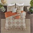 Pemberly Row Polyester Microfiber Printed Quilted Coverlet Set in Orange