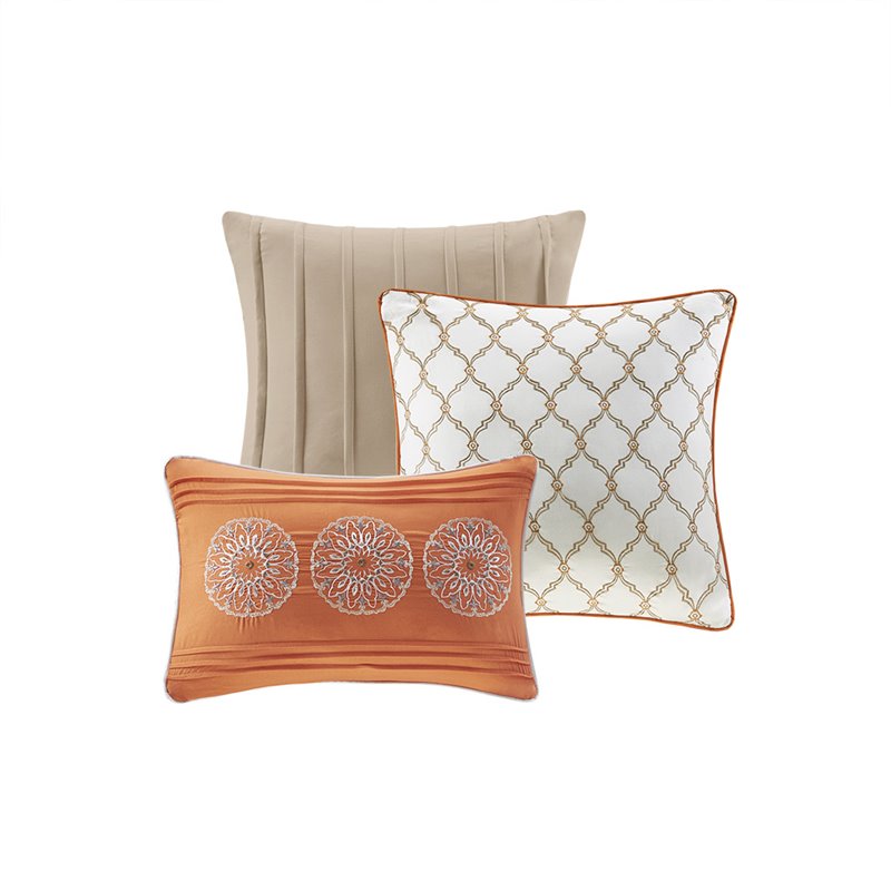Pemberly Row Polyester Microfiber Printed Quilted Coverlet Set in Orange