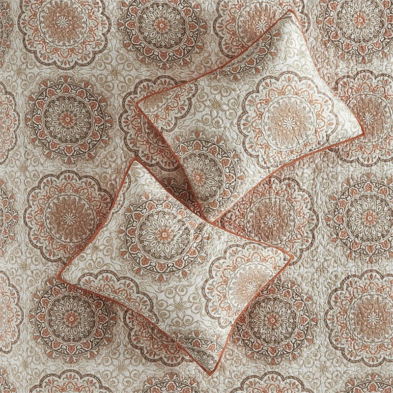 Pemberly Row Polyester Microfiber Printed Quilted Coverlet Set in Orange