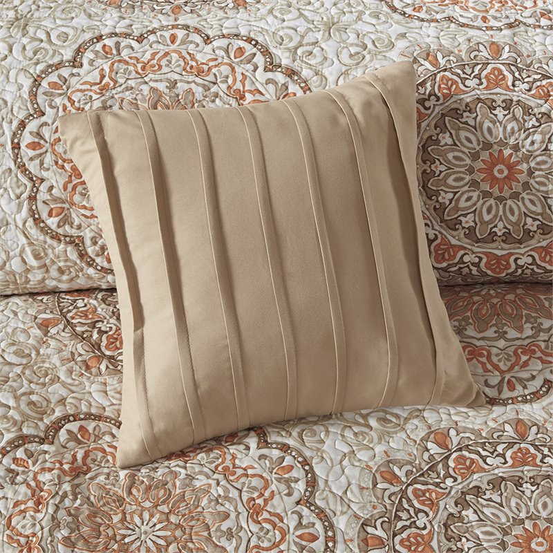 Pemberly Row Polyester Microfiber Printed Quilted Coverlet Set in Orange