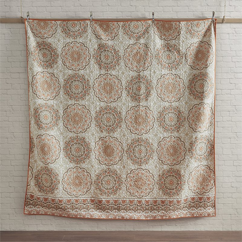 Pemberly Row Polyester Microfiber Printed Quilted Coverlet Set in Orange