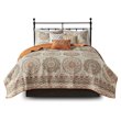 Pemberly Row Polyester Microfiber Printed Quilted Coverlet Set in Orange