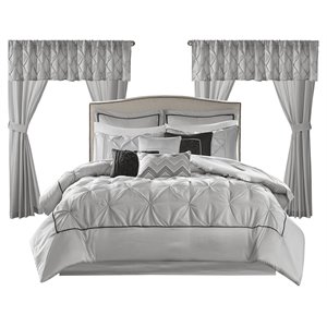 Pemberly Row Contemporary 24-Piece Polyester Polyoni Room in Bag in Gray