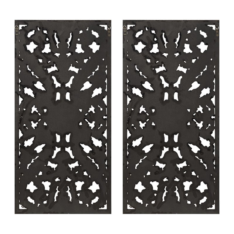 Pemberly Row MDF Botanical Panel Carved Wall Panel in Bronze (Set of 2)