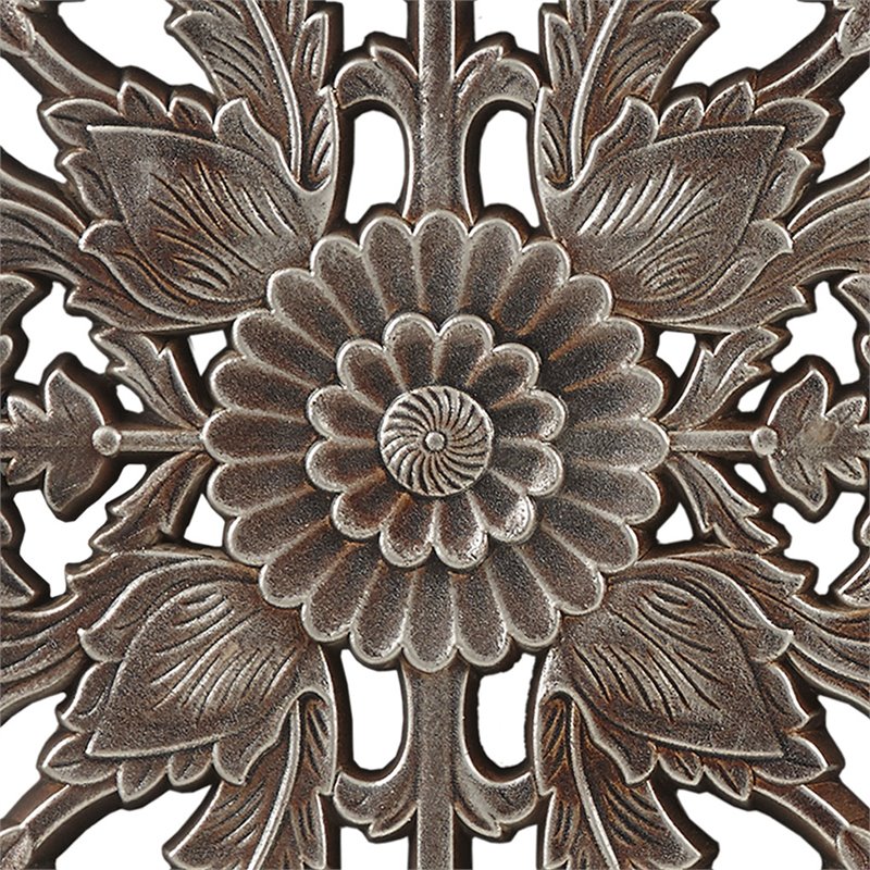Pemberly Row MDF Botanical Panel Carved Wall Panel in Bronze (Set of 2)
