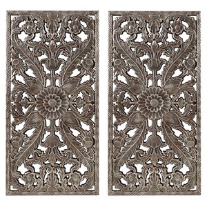 Pemberly Row MDF Botanical Panel Carved Wall Panel in Bronze (Set of 2)