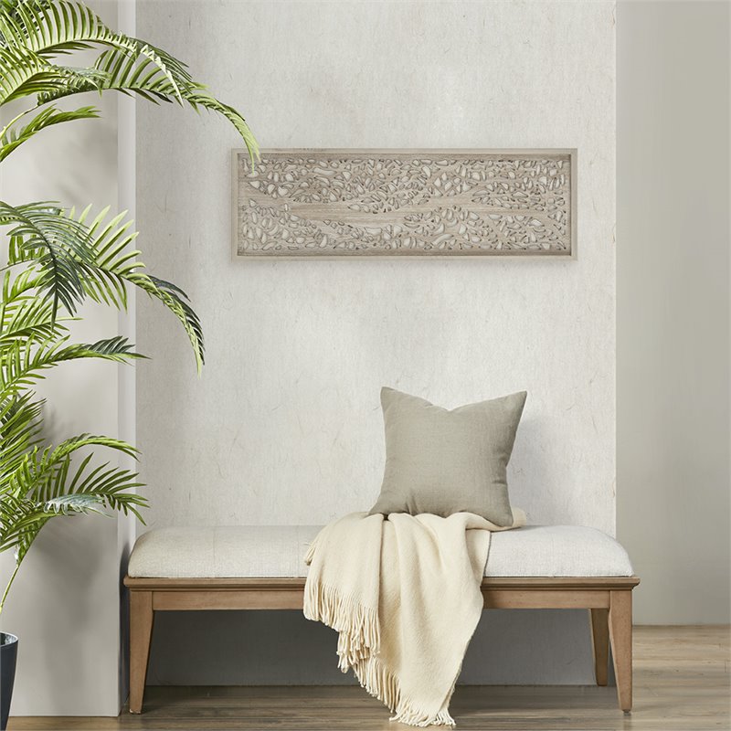 Pemberly Row Branches Carved Wood Panel Wall Decor in Natural
