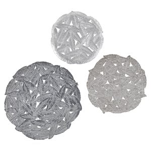 Pemberly Row Feather 3-piece Painted Iron Round Wall Decor in Gray