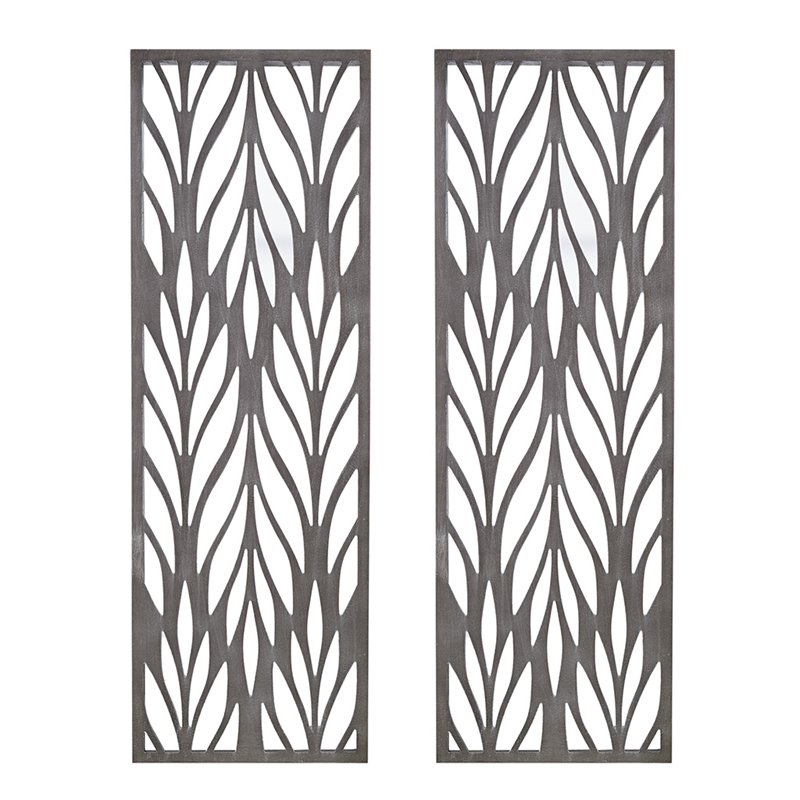 Pemberly Row Florian 2-Piece Modern Wood Wall Decor in Gray Finish