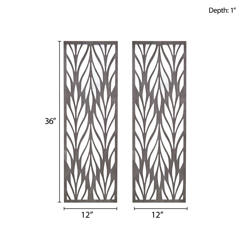 Pemberly Row Florian 2-Piece Modern Wood Wall Decor in Gray Finish