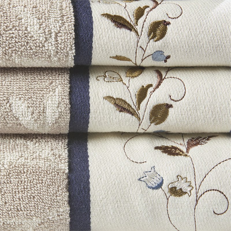 Pemberly Row 6-Piece Cotton Embroidered Jacquard Towel Set in Navy