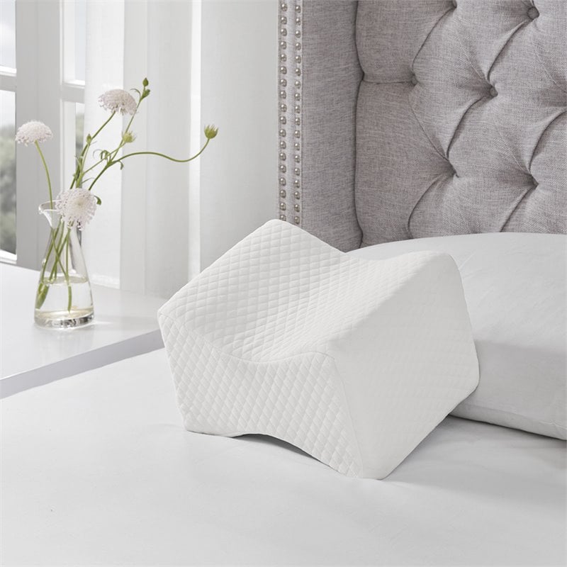 Pemberly Row Memory Foam Knee Pillow with Knit Cover in White