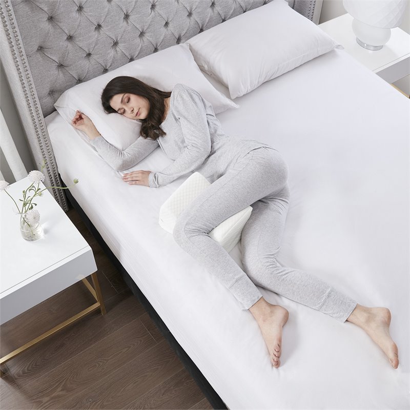 Pemberly Row Memory Foam Knee Pillow with Knit Cover in White